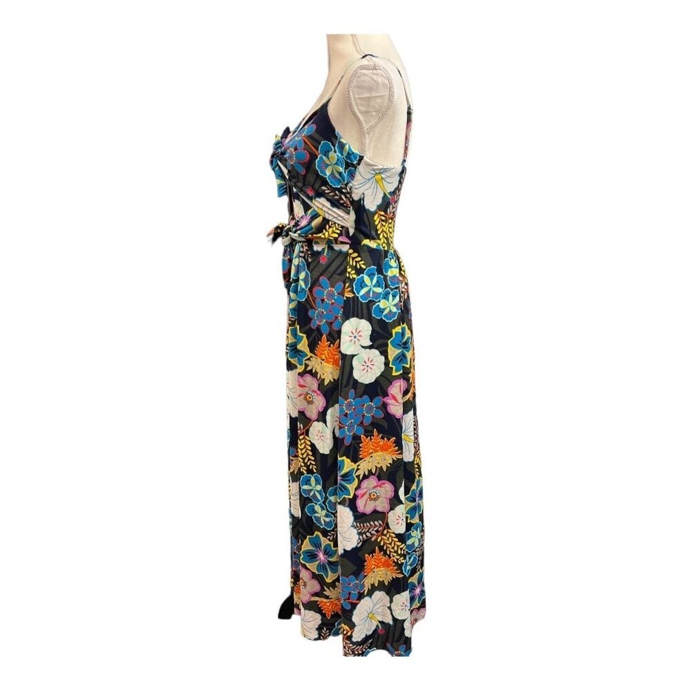 Rachel Roy Dress Black Floral Maxi‎ Tie Detail Size M Tropical Vacation Resort - Picture 2 of 11